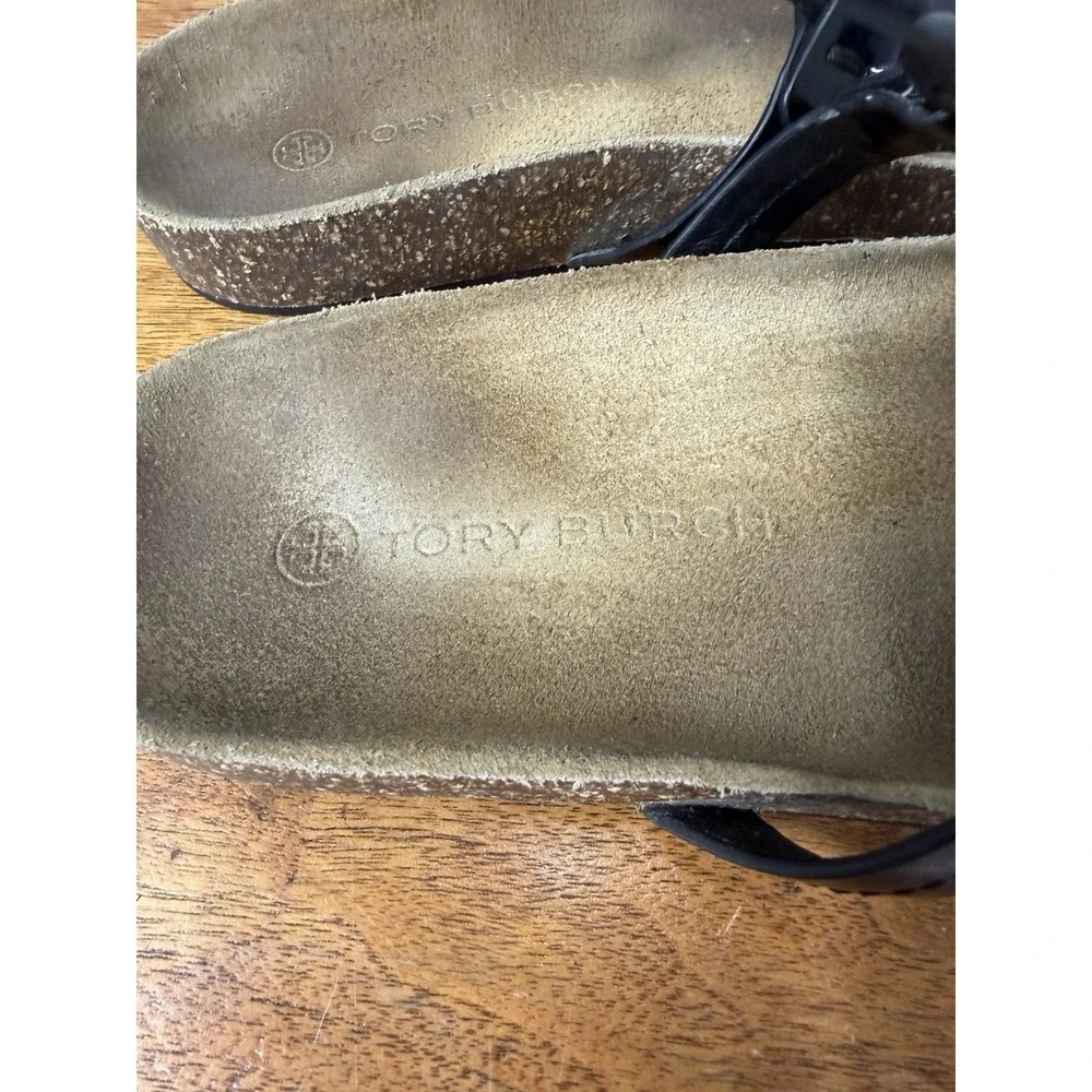 Tory Burch Miller Cloud Sandals Womens 8 Perfect Black Patent Leather Logo Thong